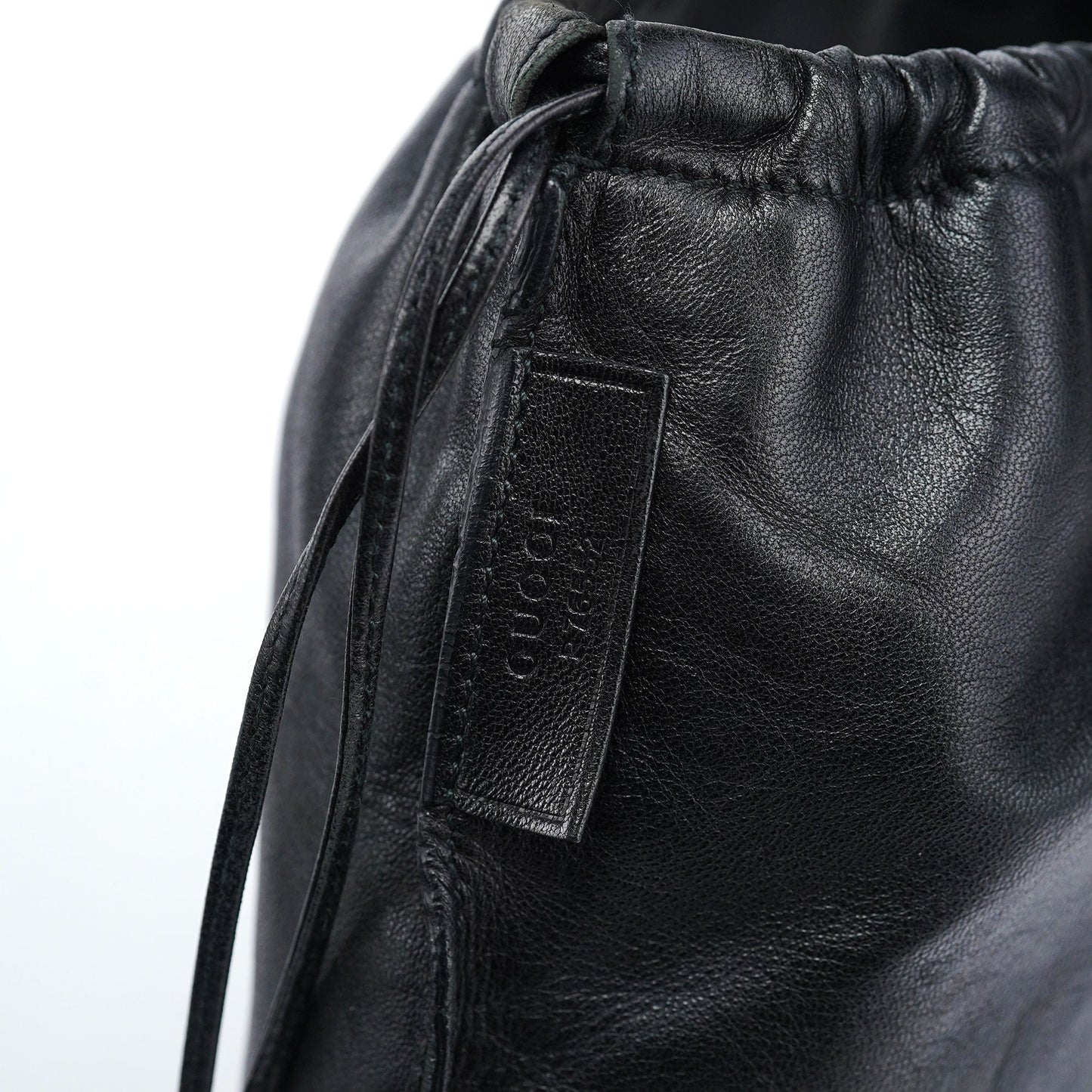 Black Calfskin Drawstring Tote Bag
