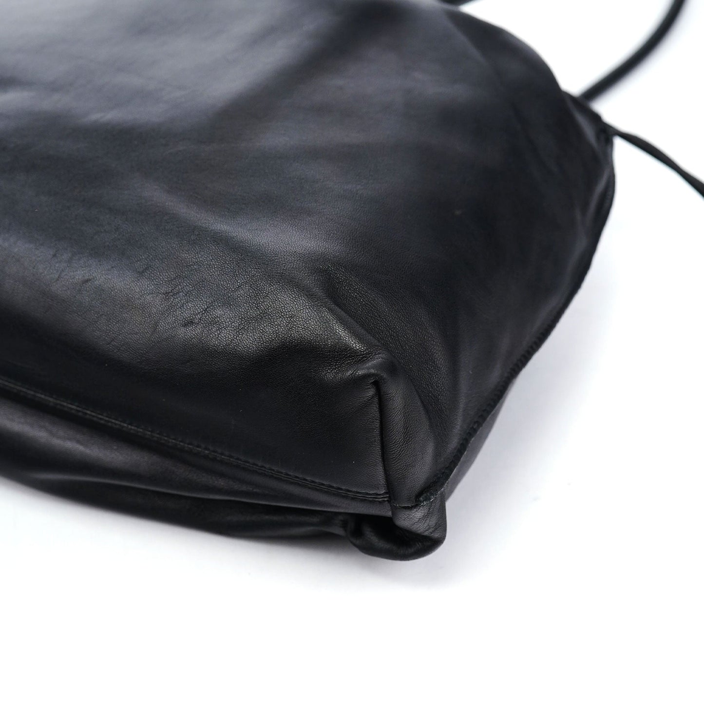 Black Calfskin Drawstring Tote Bag