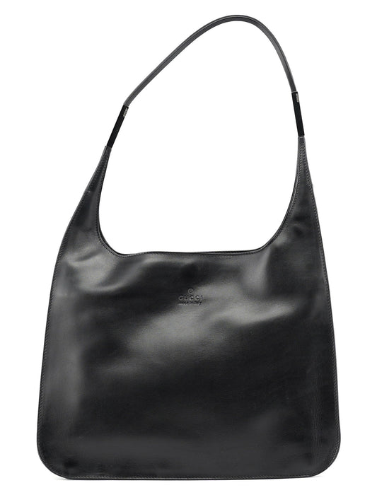 Black Calfskin Hobo Shoulder Bag
