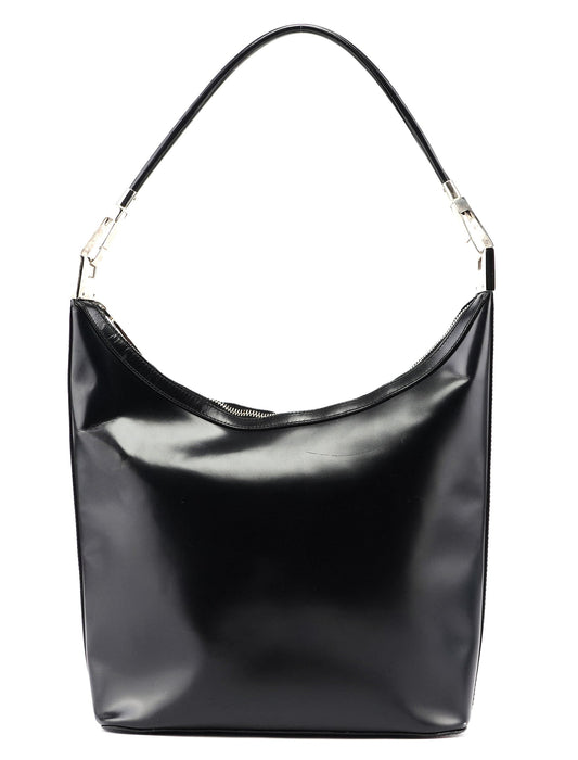Black Calfskin Hobo Shoulder Bag