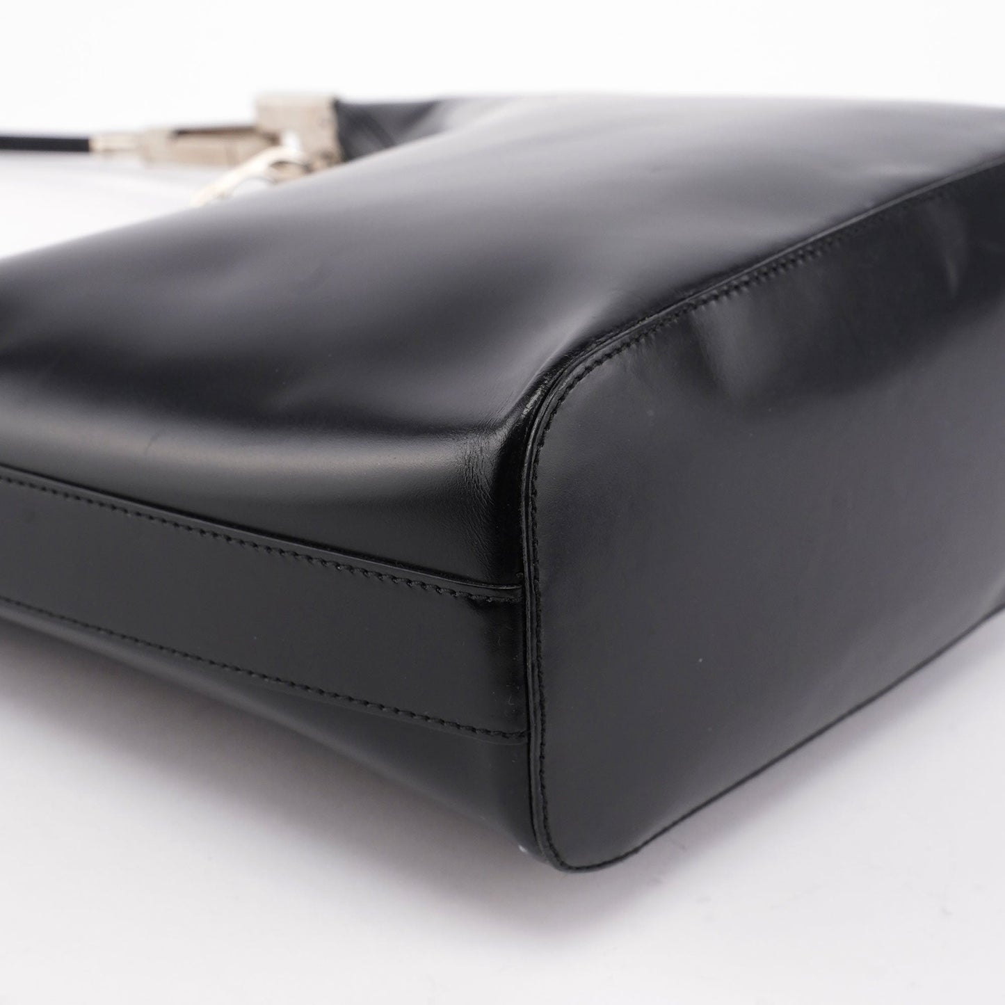 Black Calfskin Hobo Shoulder Bag