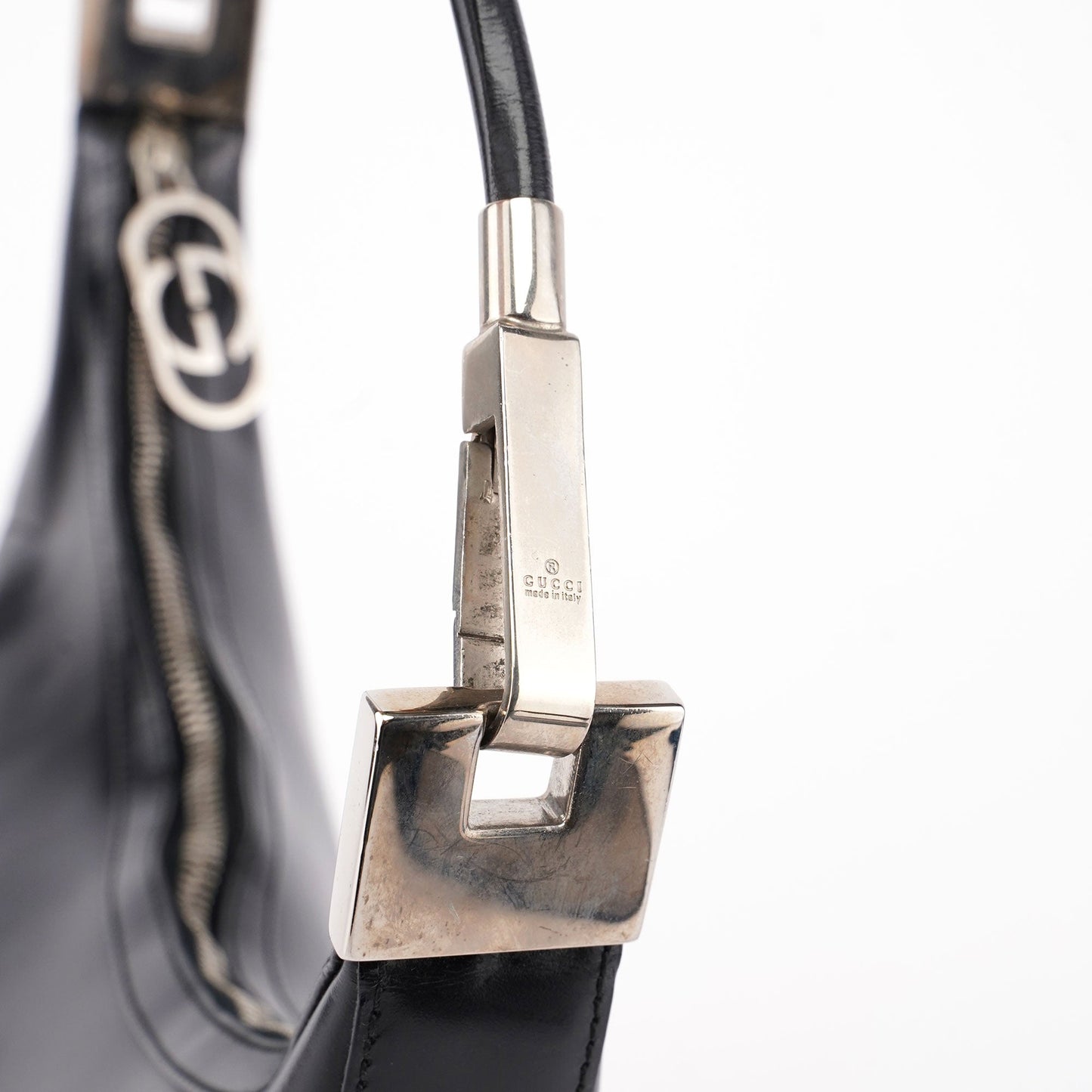 Black Calfskin Hobo Shoulder Bag