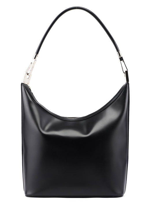 Black Calfskin Hobo Shoulder Bag