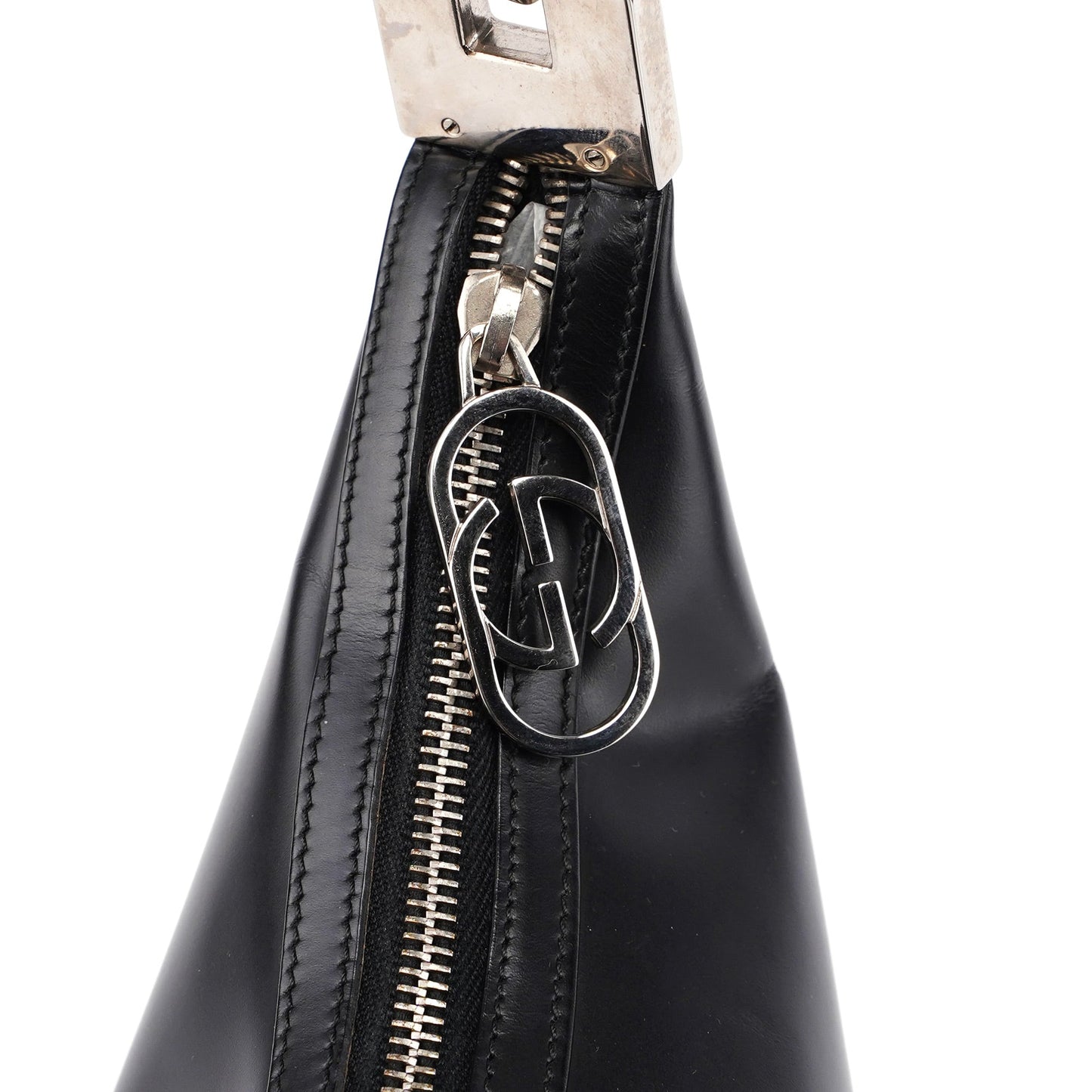 Black Calfskin Hobo Shoulder Bag