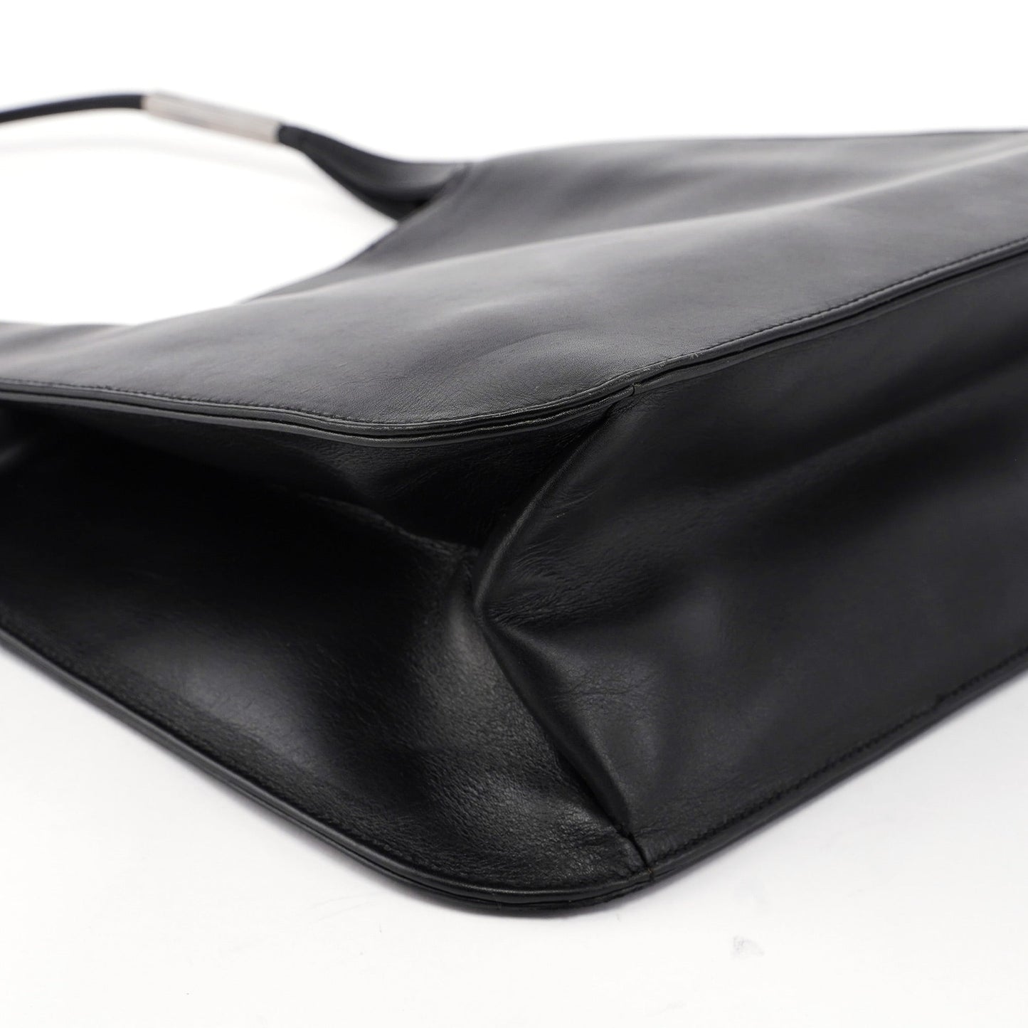 Black Calfskin Hobo Shoulder Bag