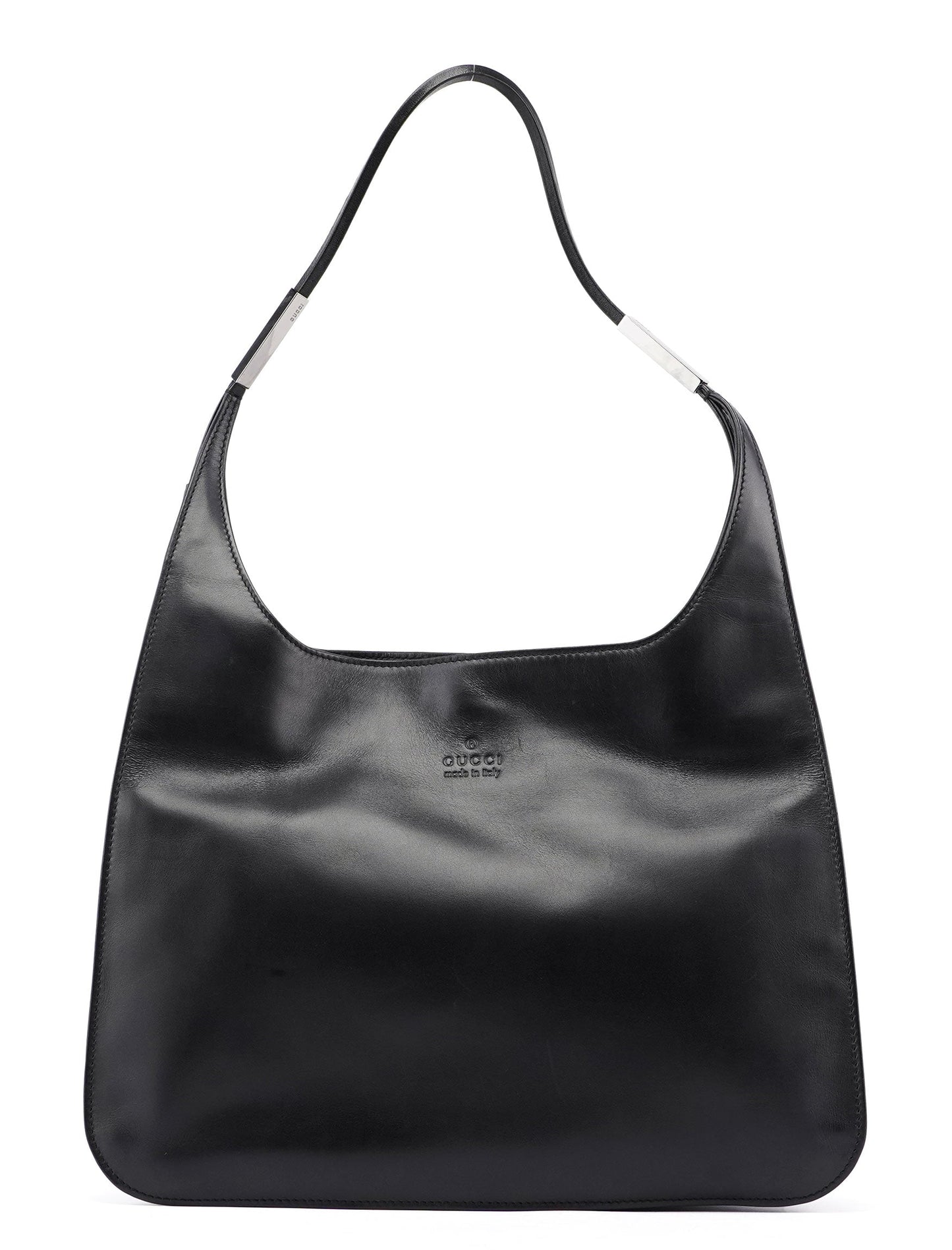 Black Calfskin Hobo Shoulder Bag