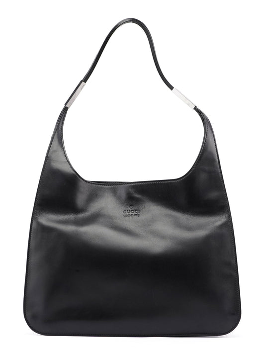 Black Calfskin Hobo Shoulder Bag