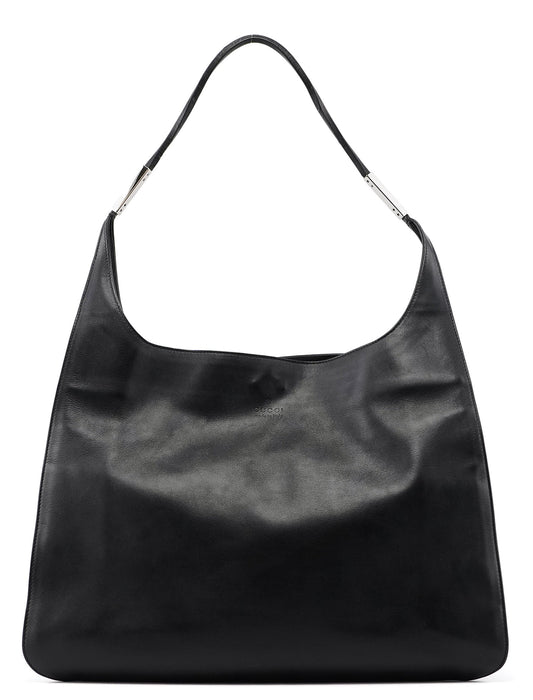 Black Calfskin Hobo Shoulder Bag