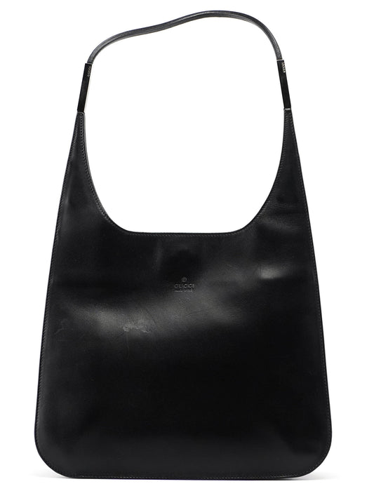 Black Calfskin Hobo Shoulder Bag