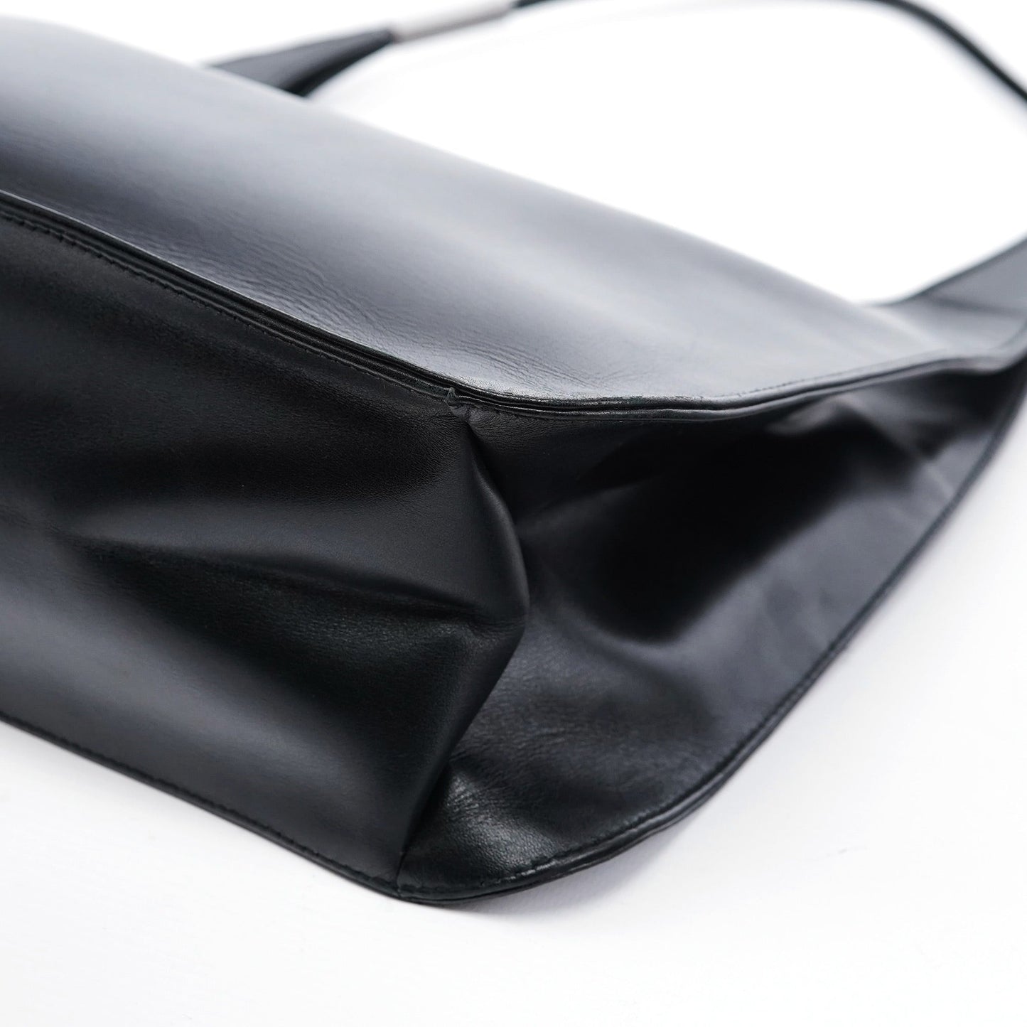 Black Calfskin Hobo Shoulder Bag