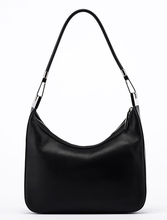 Black Calfskin Hobo Shoulder Bag