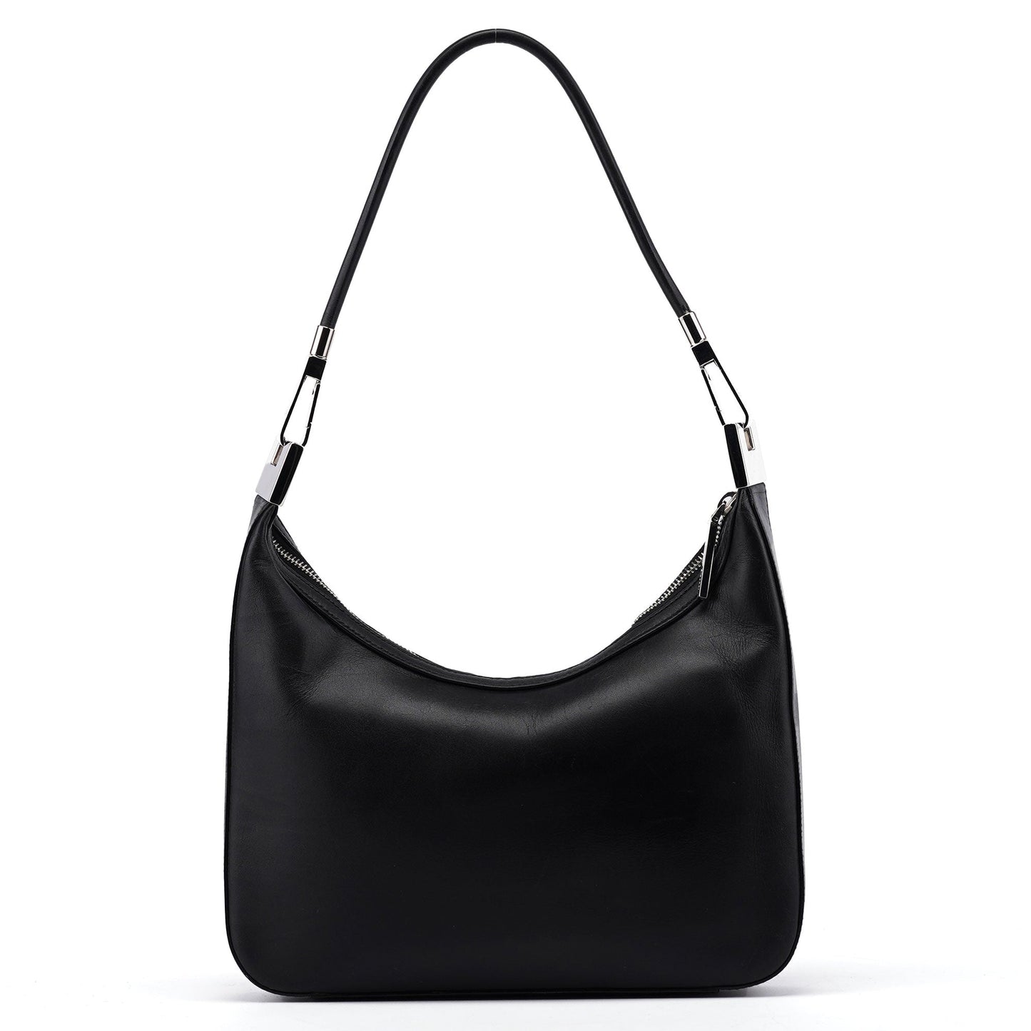 Black Calfskin Hobo Shoulder Bag