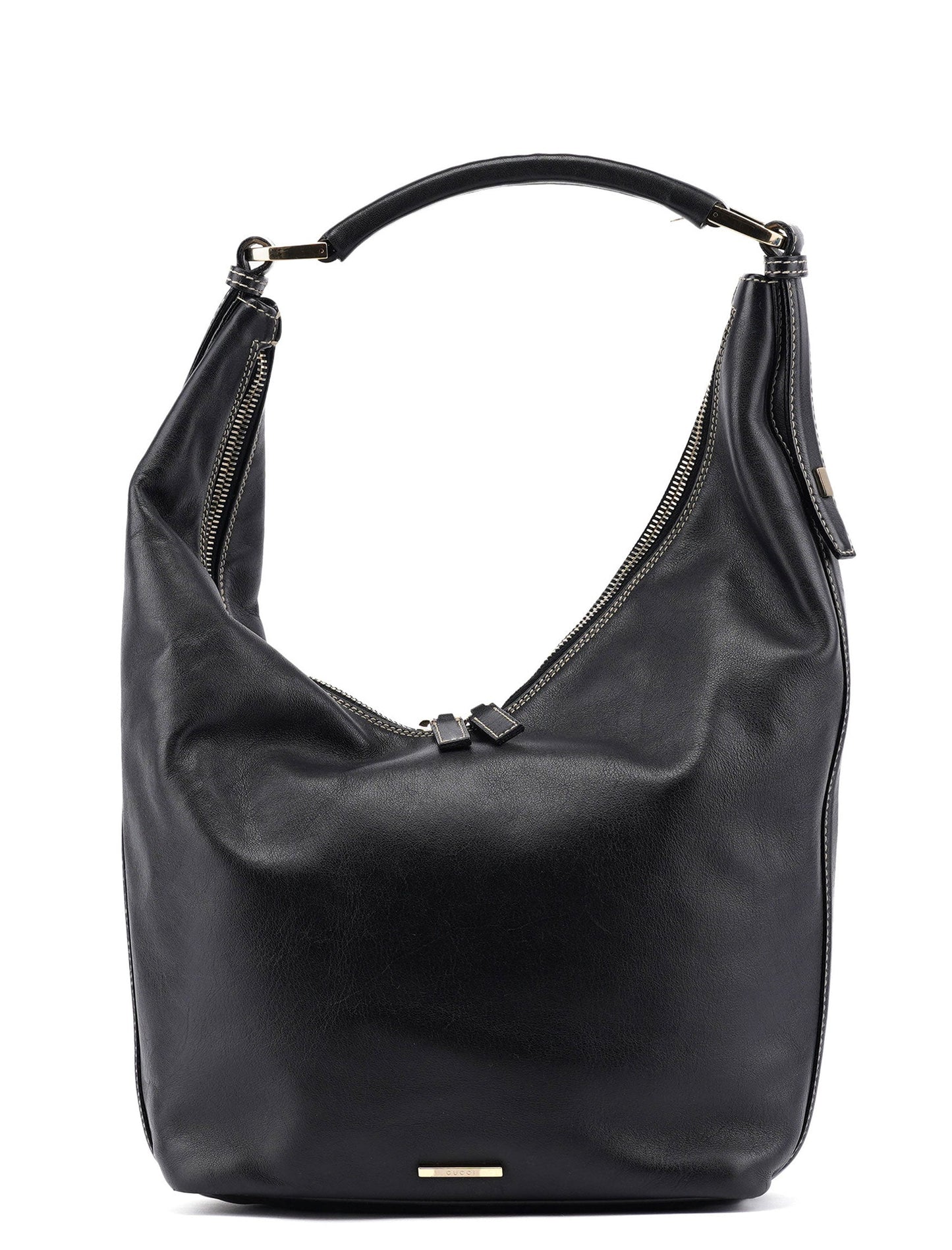 Black Calfskin Hobo Shoulder Bag