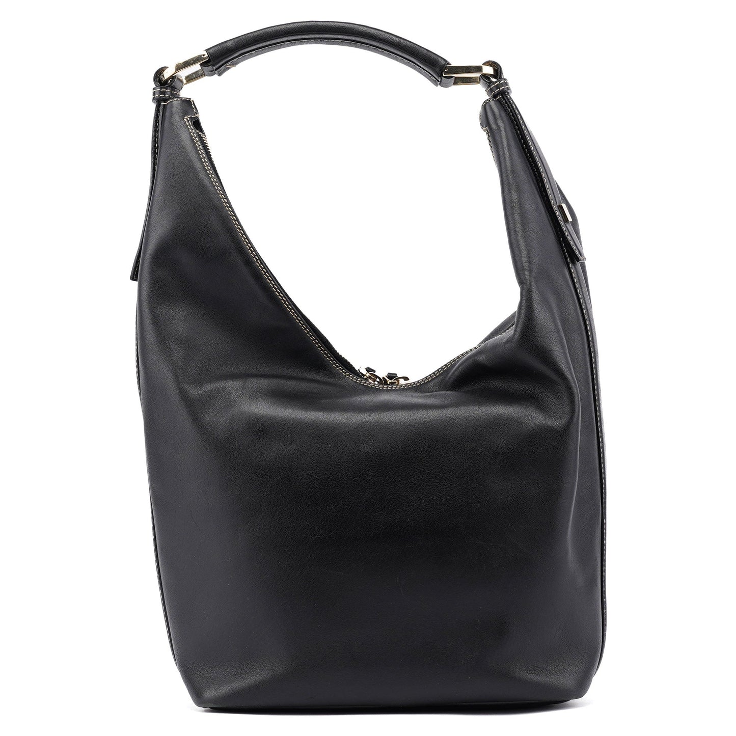 Black Calfskin Hobo Shoulder Bag