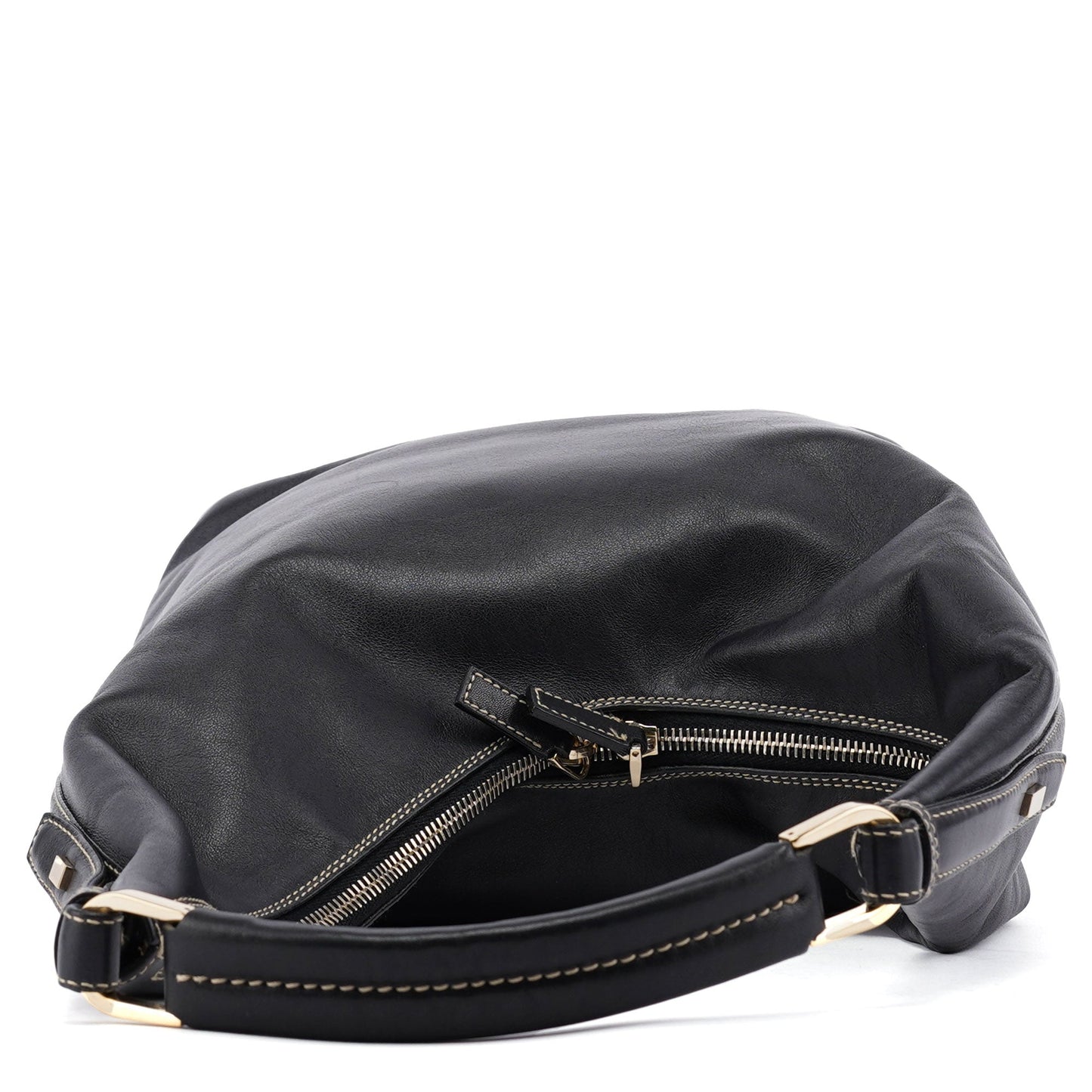 Black Calfskin Hobo Shoulder Bag