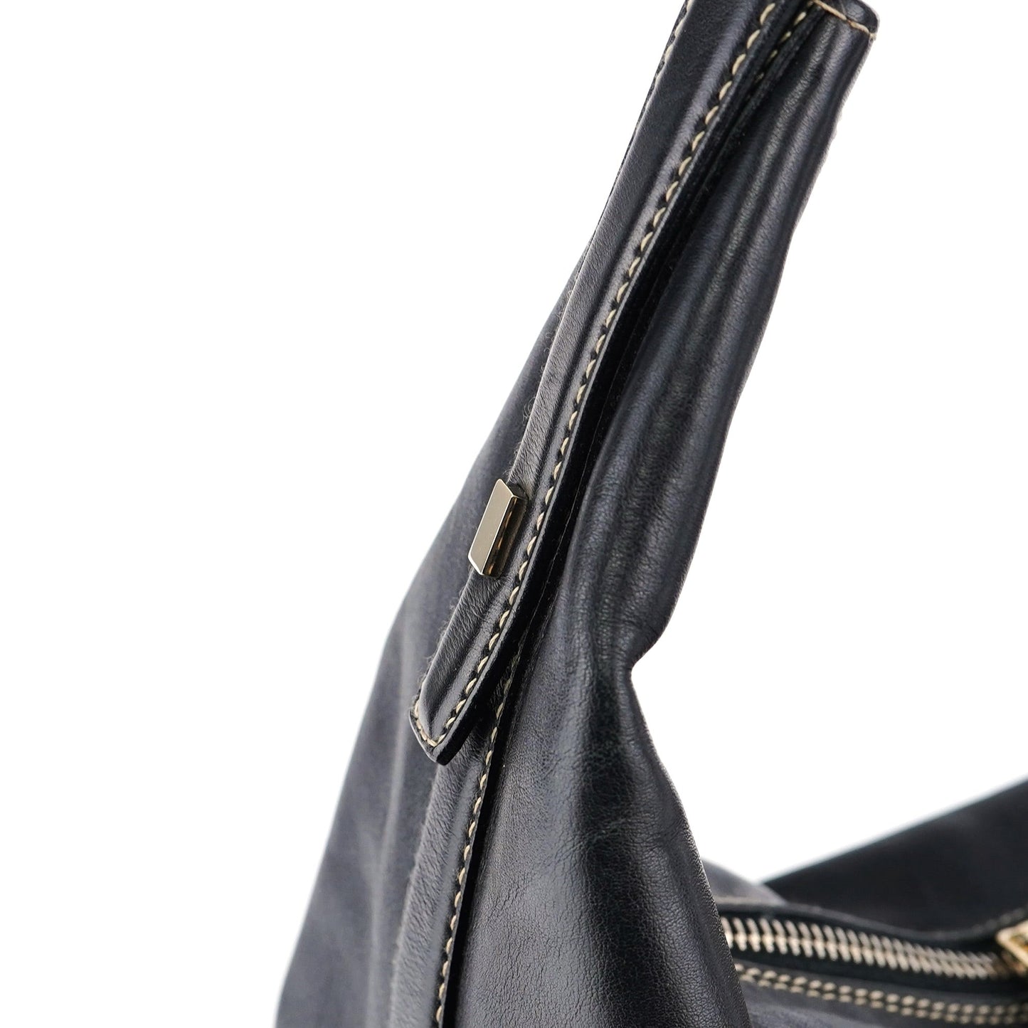 Black Calfskin Hobo Shoulder Bag