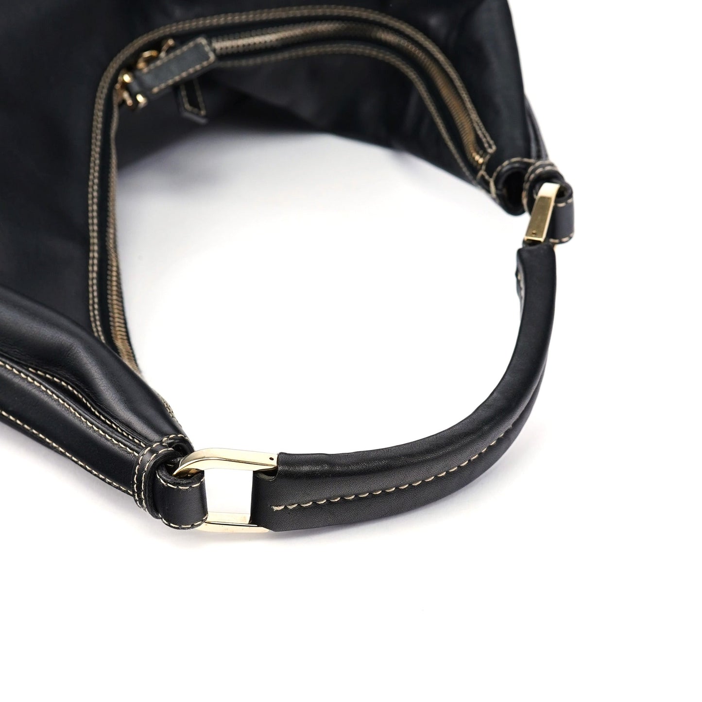 Black Calfskin Hobo Shoulder Bag