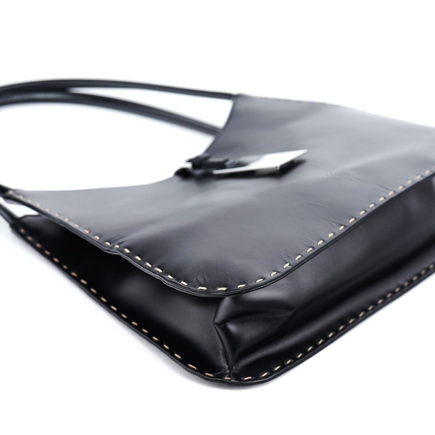 Black Calfskin Hobo Shoulder Bag