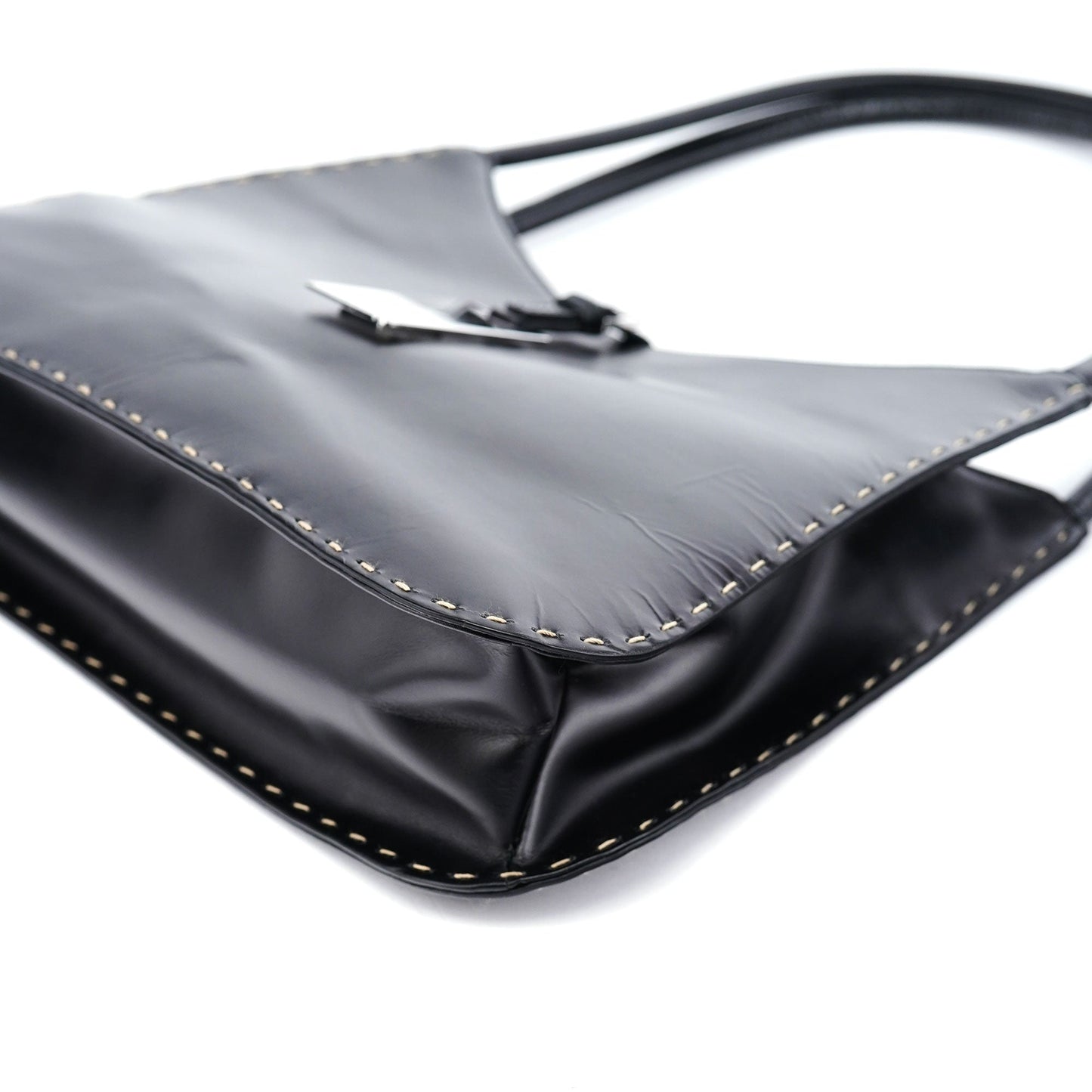 Black Calfskin Hobo Shoulder Bag