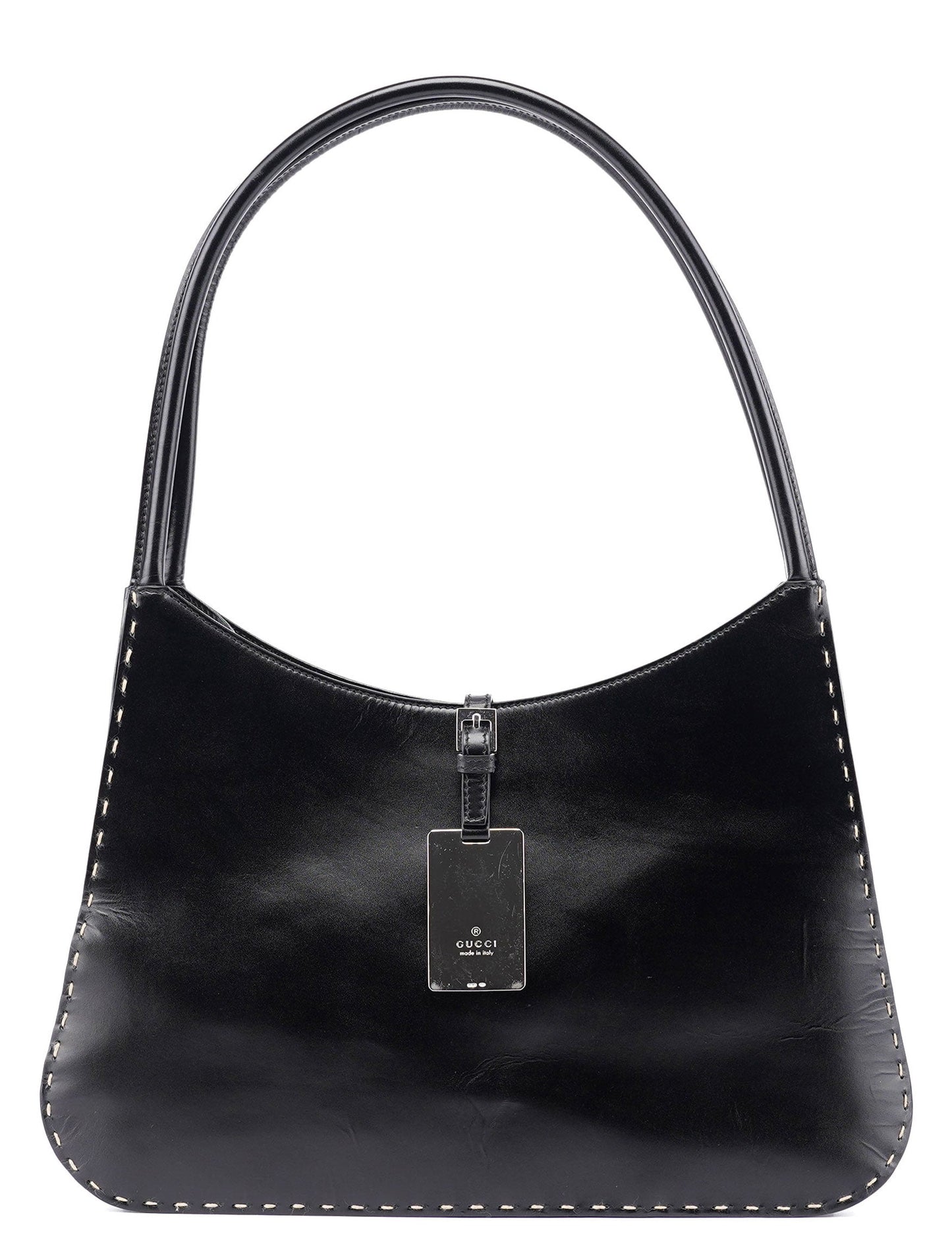 Black Calfskin Hobo Shoulder Bag
