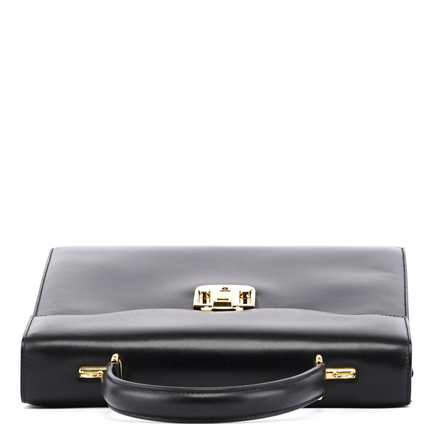 Black Calfskin Lady Lock Top Handle Bag