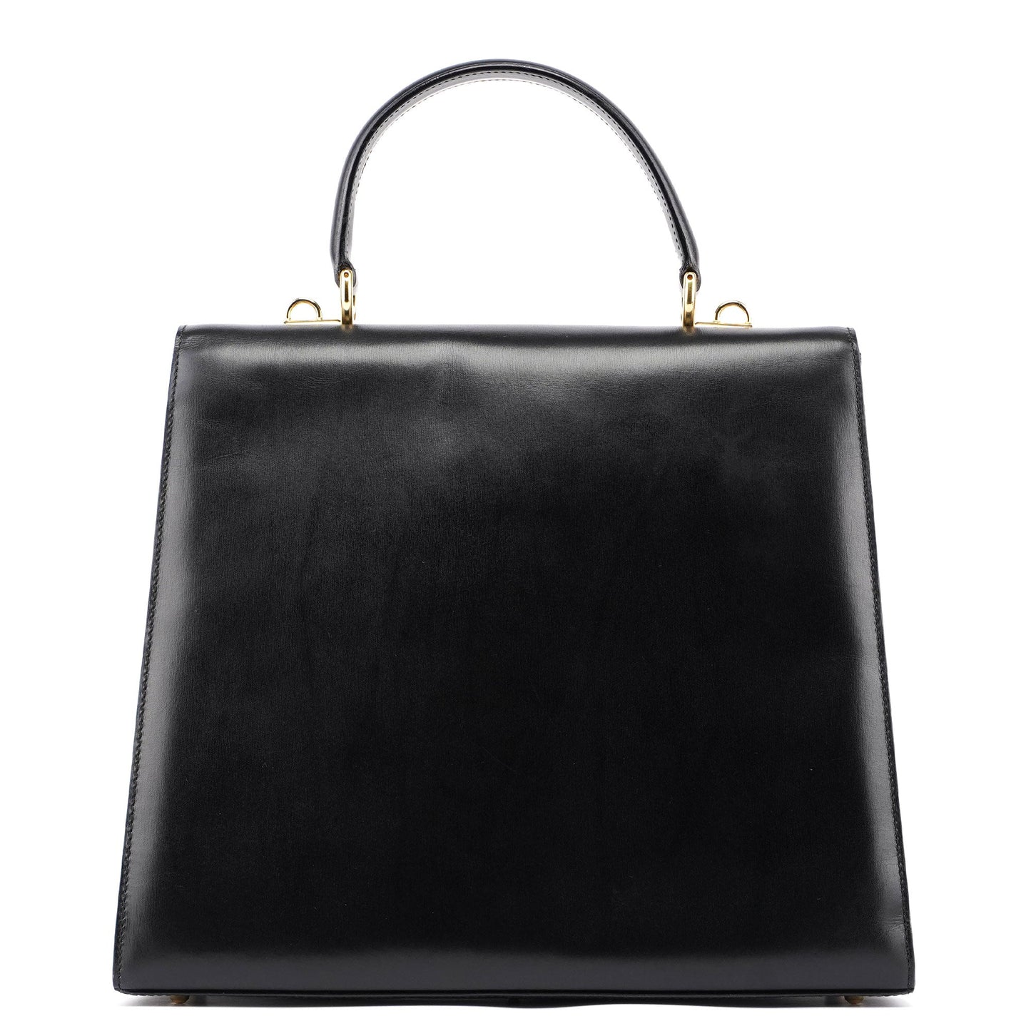 Black Calfskin Lady Lock Top Handle Bag