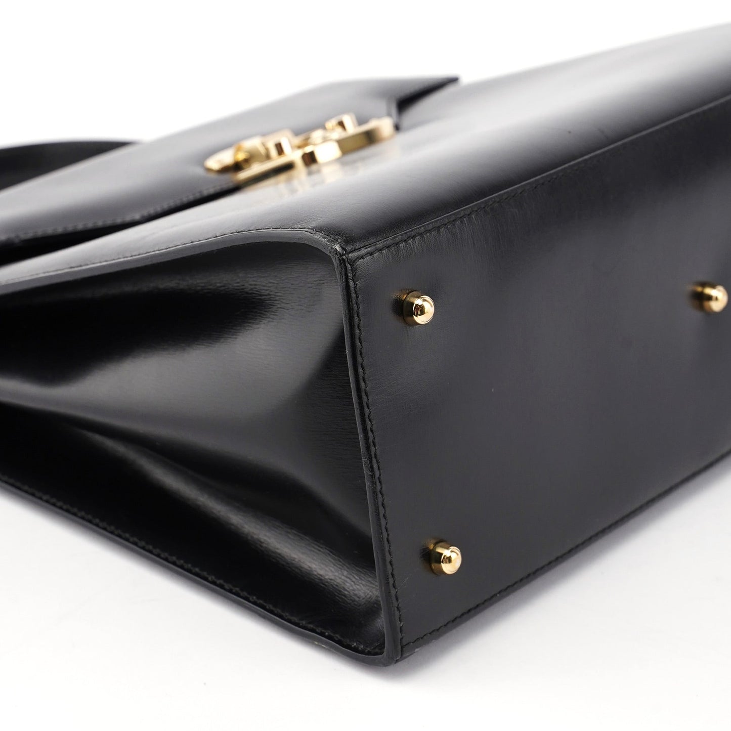 Black Calfskin Lady Lock Top Handle Bag