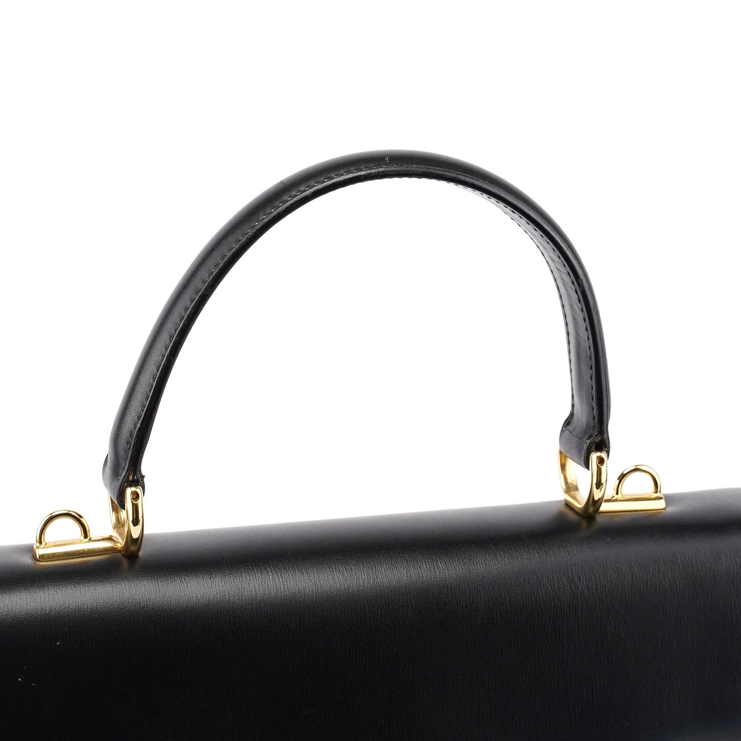 Black Calfskin Lady Lock Top Handle Bag