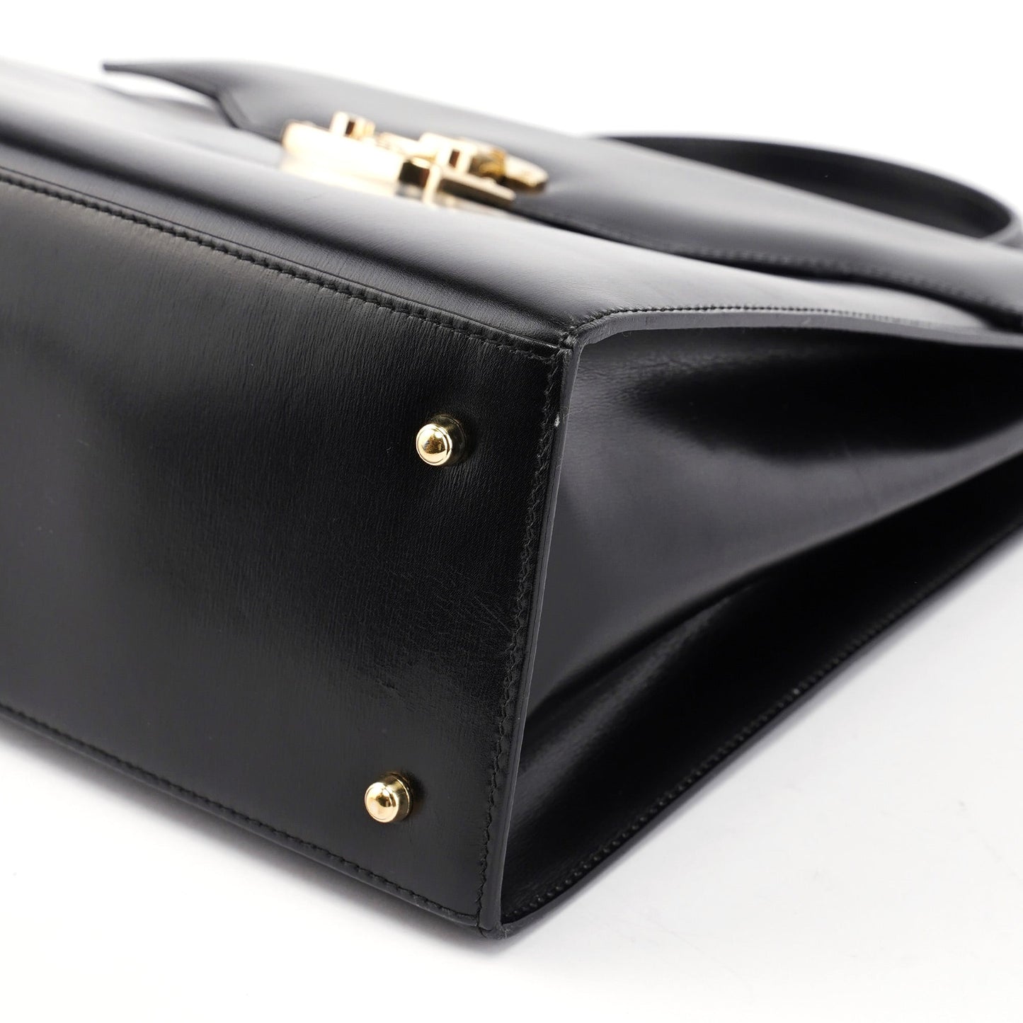 Black Calfskin Lady Lock Top Handle Bag
