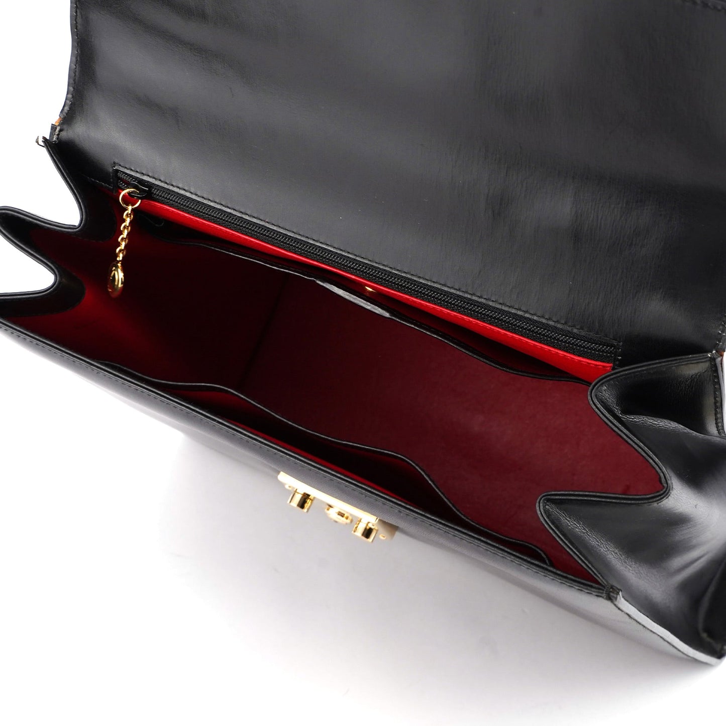 Black Calfskin Lady Lock Top Handle Bag
