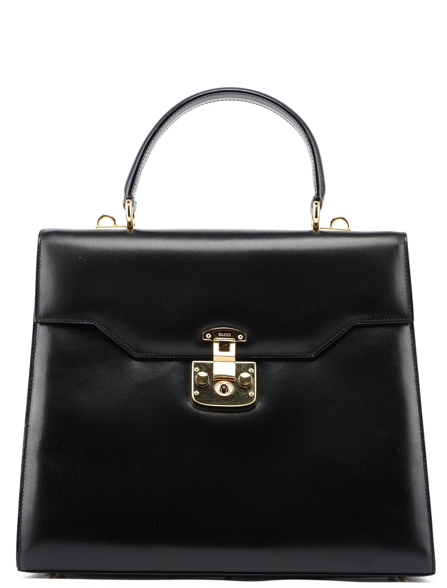 Black Calfskin Lady Lock Top Handle Bag