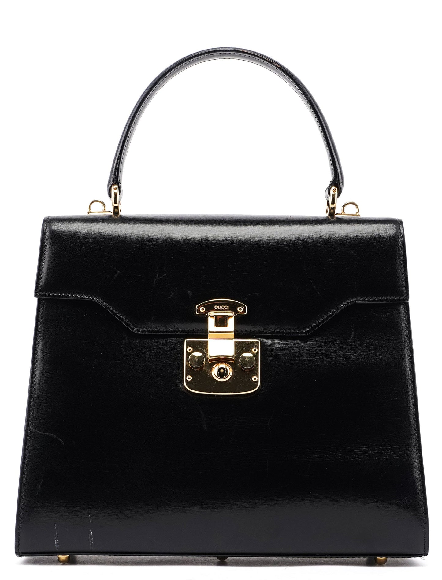 Black Calfskin Ladylock Top Handle Bag