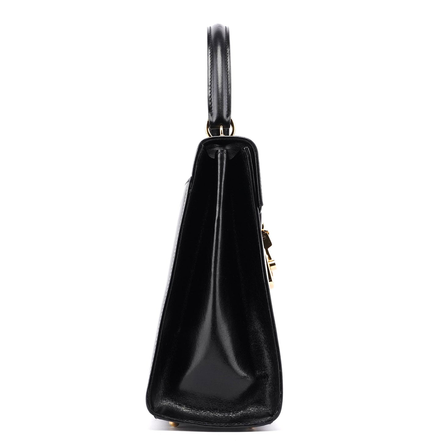 Black Calfskin Ladylock Top Handle Bag