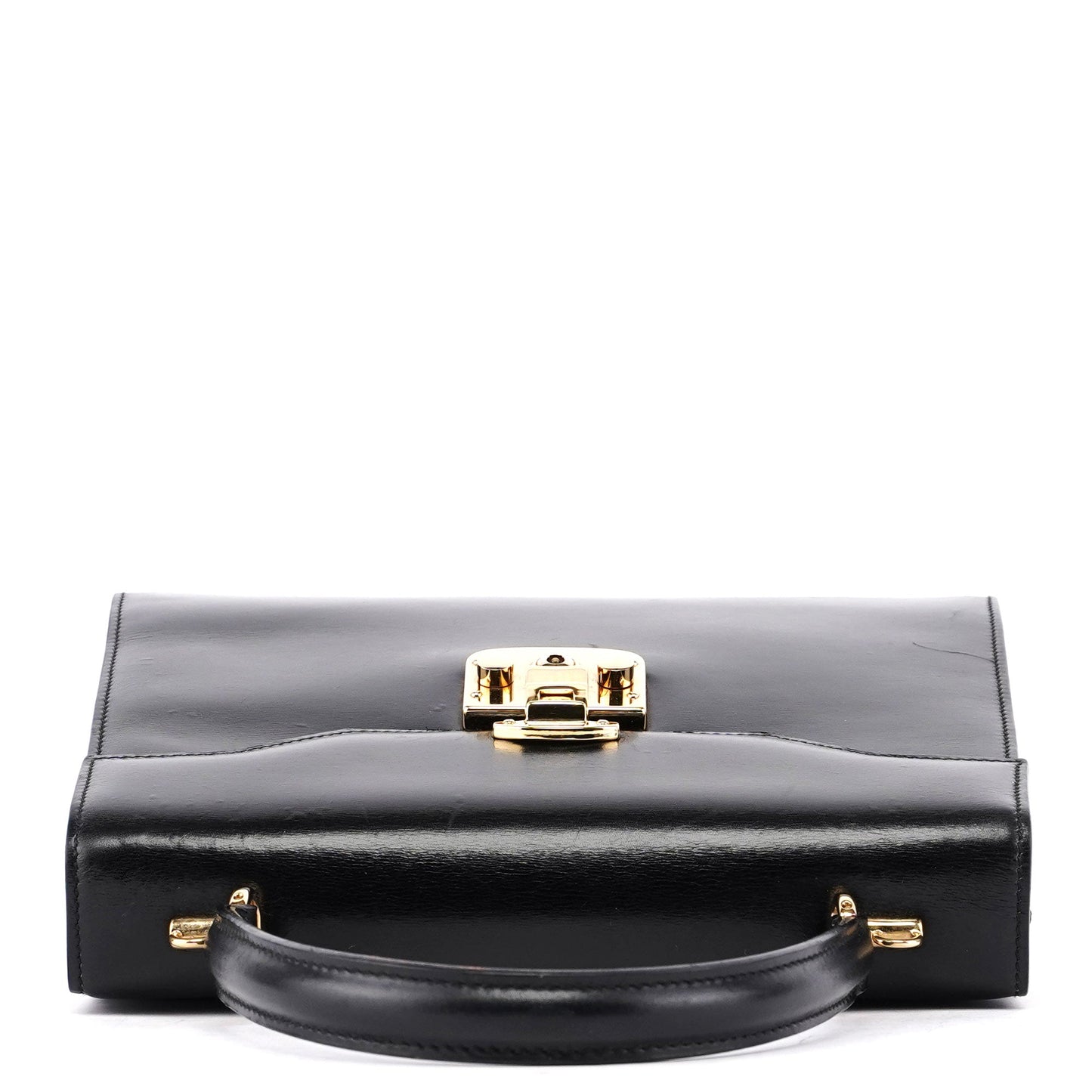 Black Calfskin Ladylock Top Handle Bag