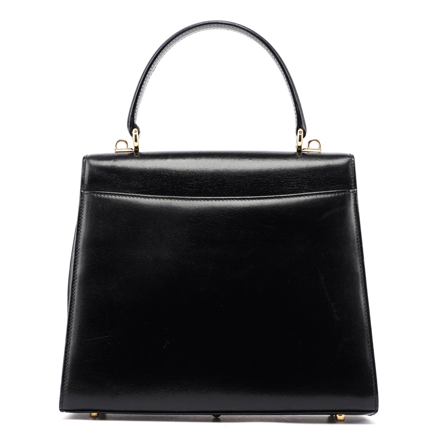 Black Calfskin Ladylock Top Handle Bag