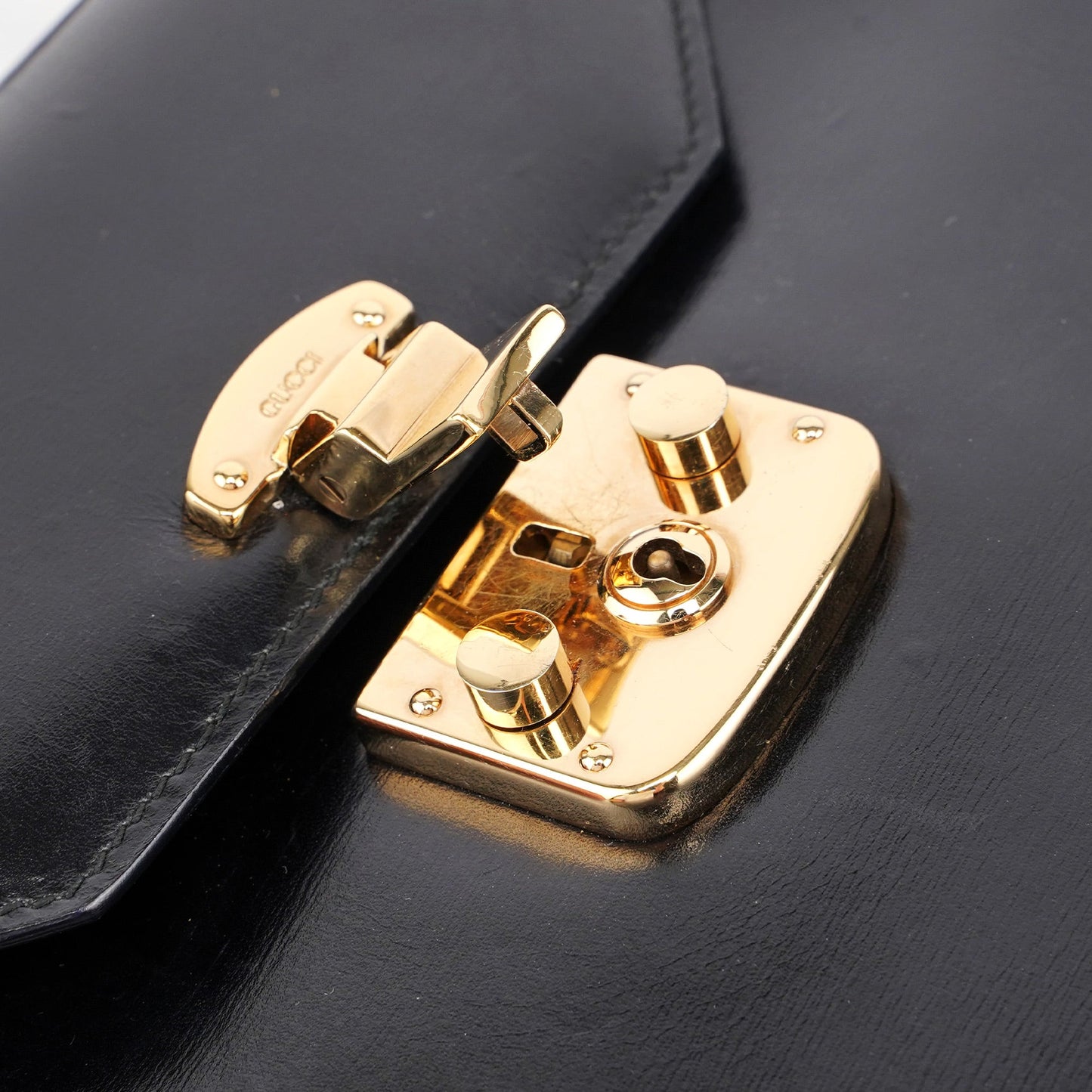 Black Calfskin Ladylock Top Handle Bag