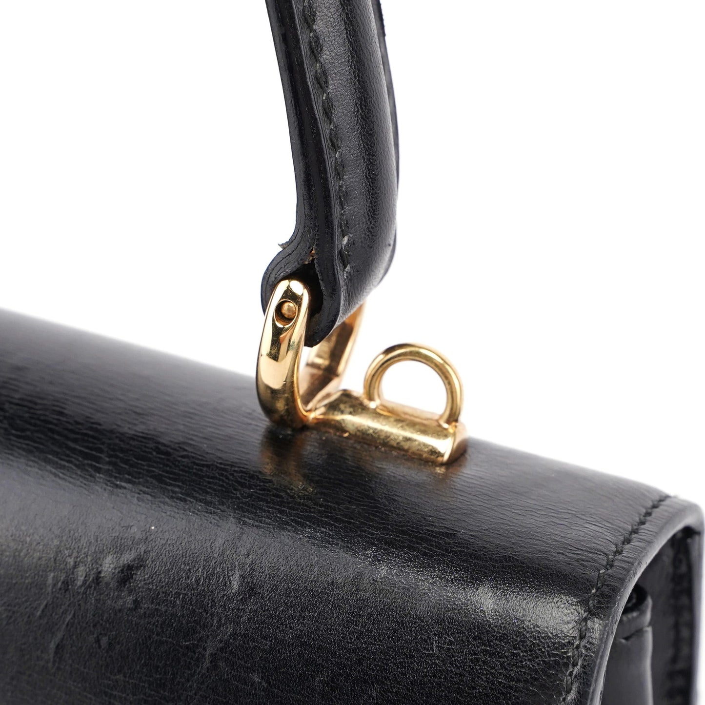 Black Calfskin Ladylock Top Handle Bag