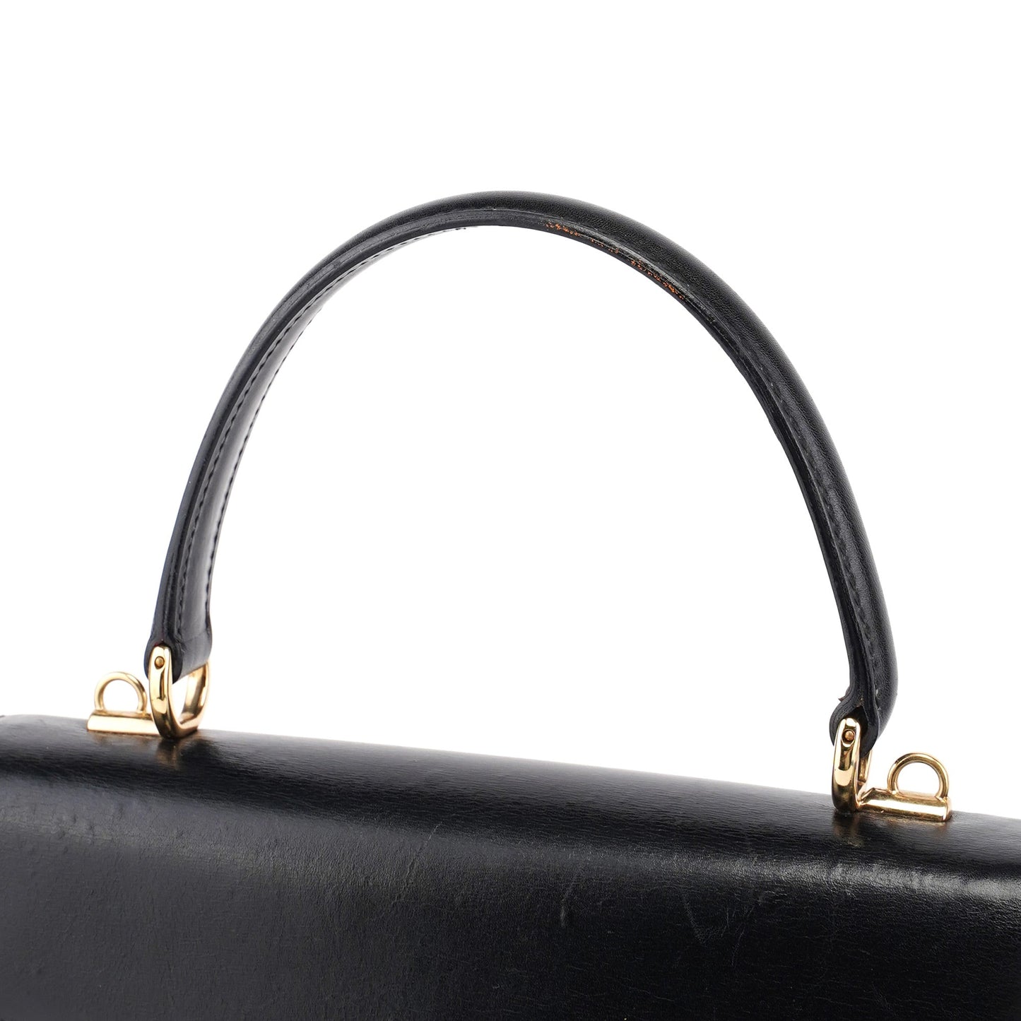 Black Calfskin Ladylock Top Handle Bag