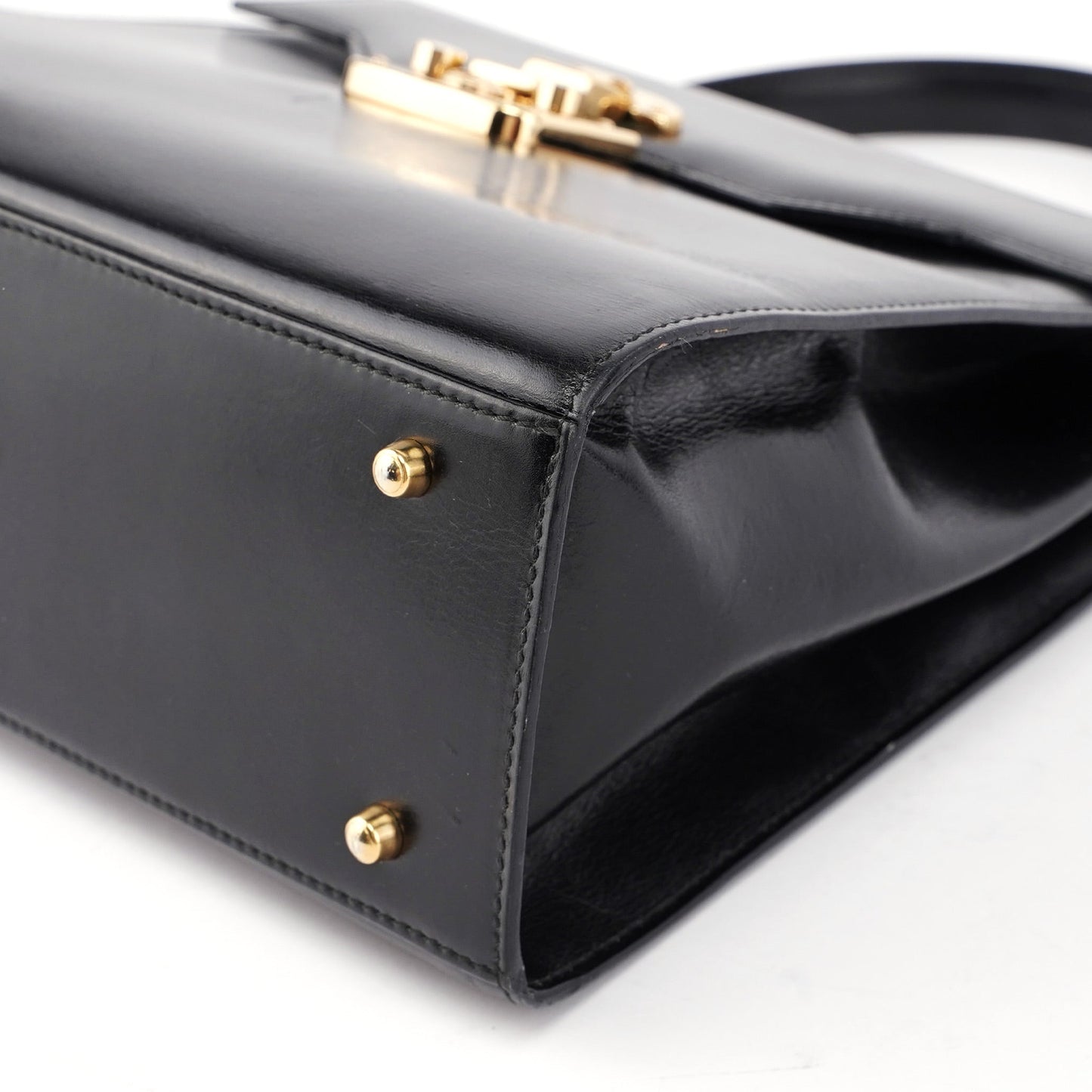 Black Calfskin Ladylock Top Handle Bag