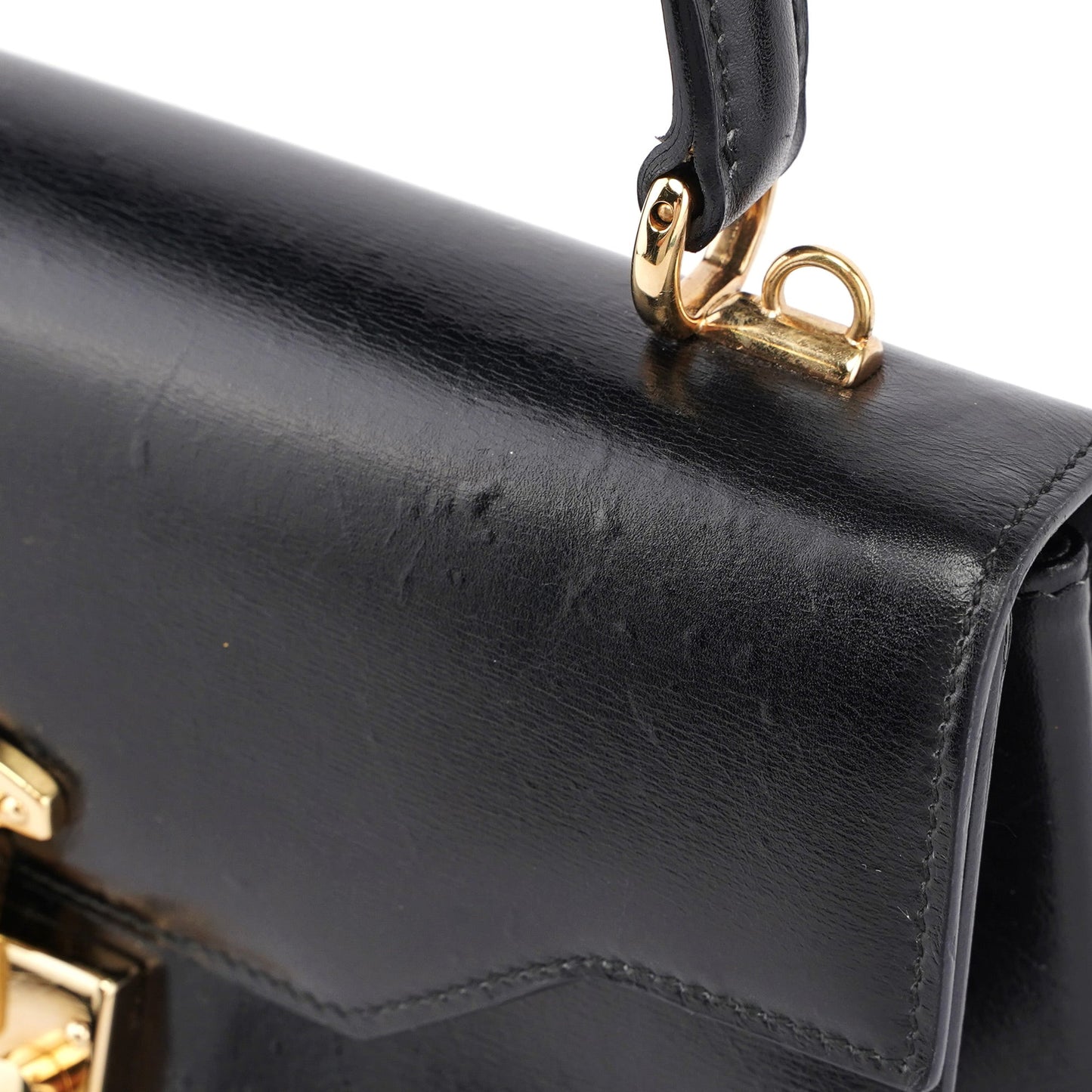 Black Calfskin Ladylock Top Handle Bag