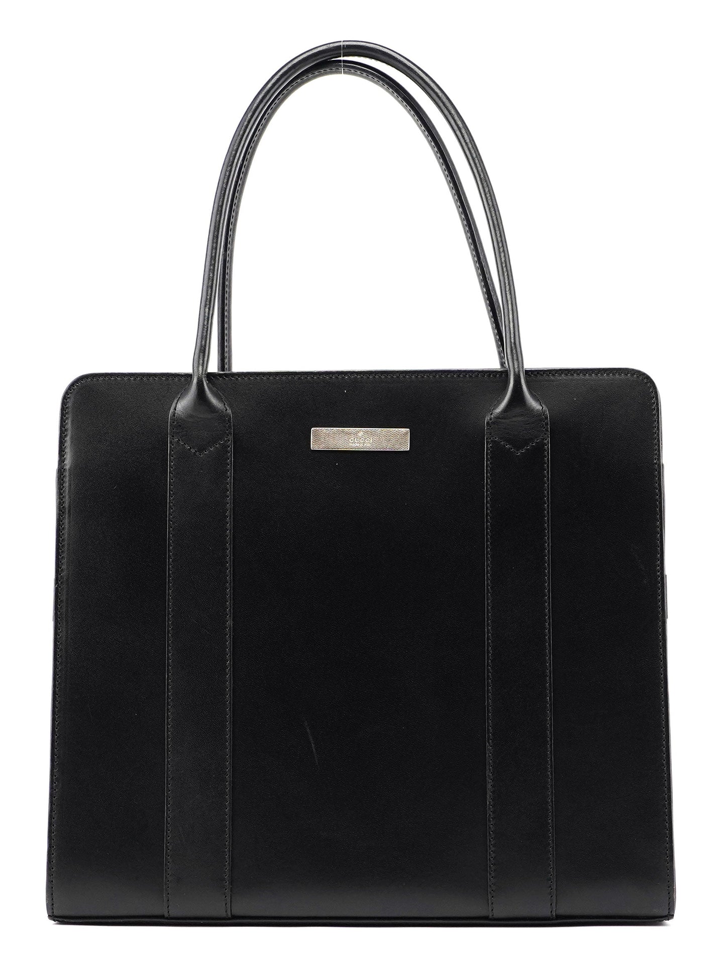 Black Calfskin Plaque Tote Bag