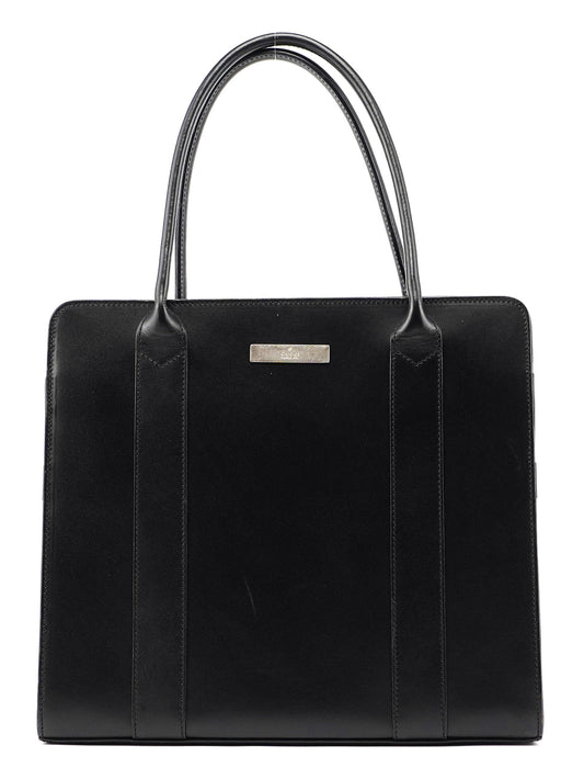 Black Calfskin Plaque Tote Bag