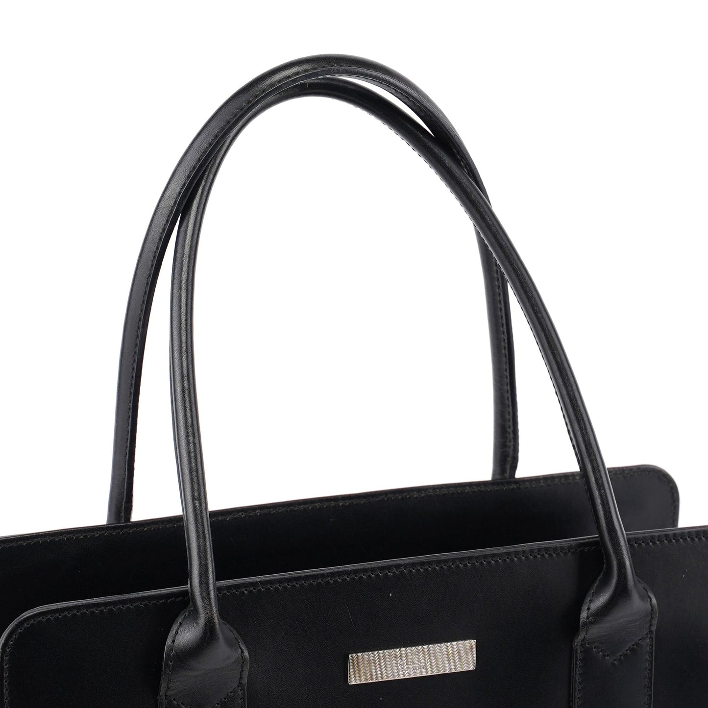 Black Calfskin Plaque Tote Bag