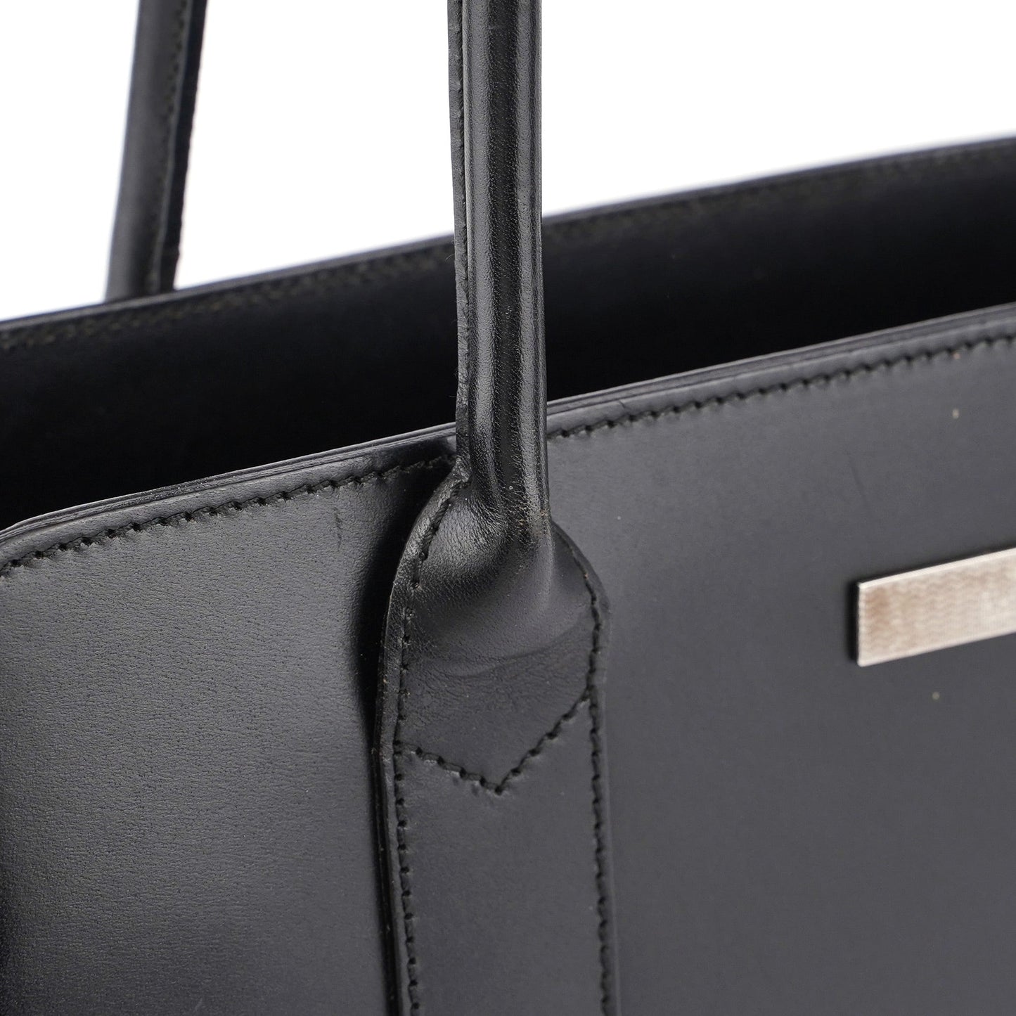 Black Calfskin Plaque Tote Bag