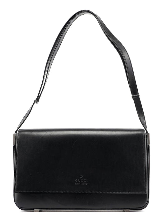 Black Calfskin Shoulder Bag