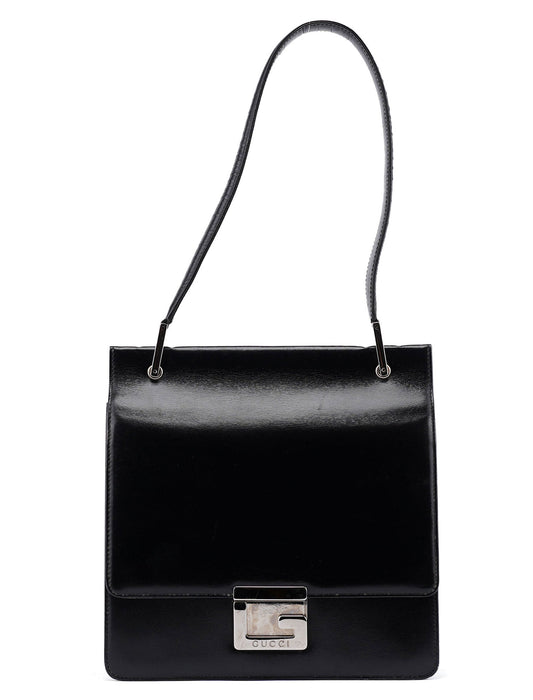 Black Calfskin Square G Shoulder Bag