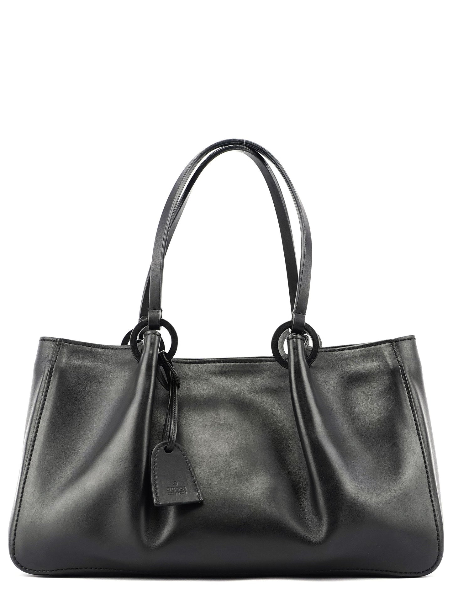 Black Calfskin Tote With Pouch