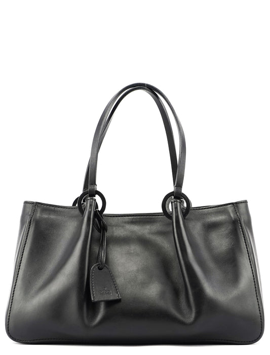 Black Calfskin Tote With Pouch