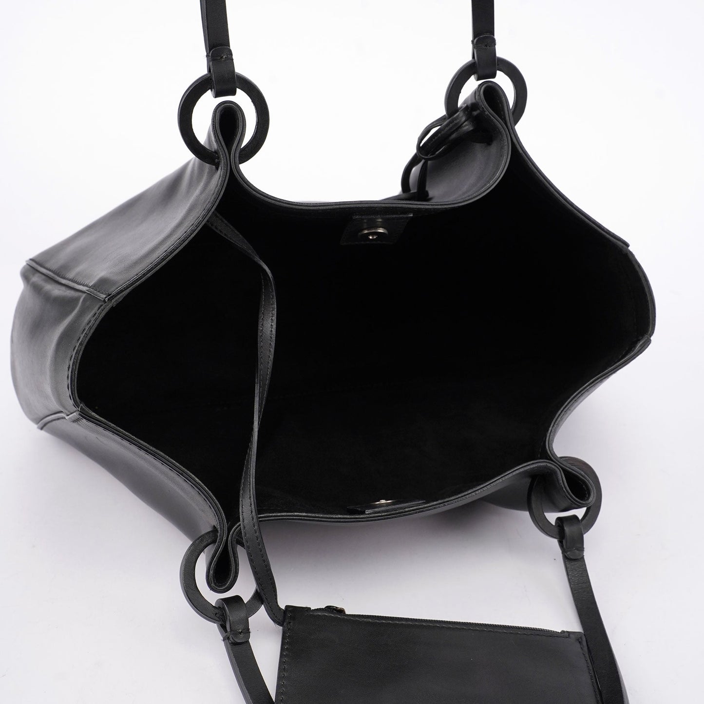 Black Calfskin Tote With Pouch