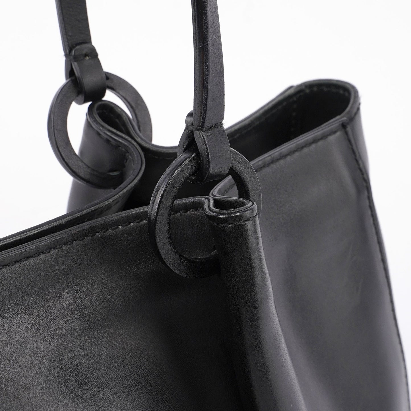 Black Calfskin Tote With Pouch